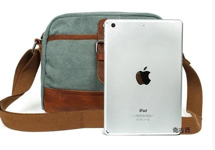Mens Waxed Canvas Leather Small Courier Bags Canvas Messenger Side Bag for Men