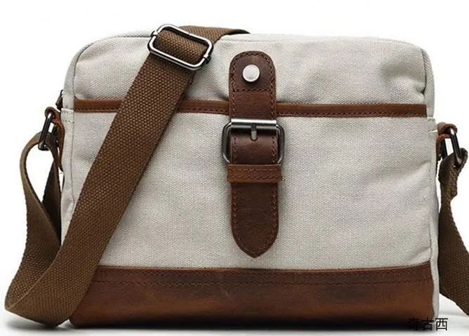 Mens Waxed Canvas Leather Small Courier Bags Canvas Messenger Side Bag for Men