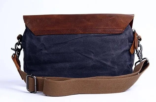 Mens Waxed Canvas Leather Small Side Bag Canvas Messenger Courier Bags for Men