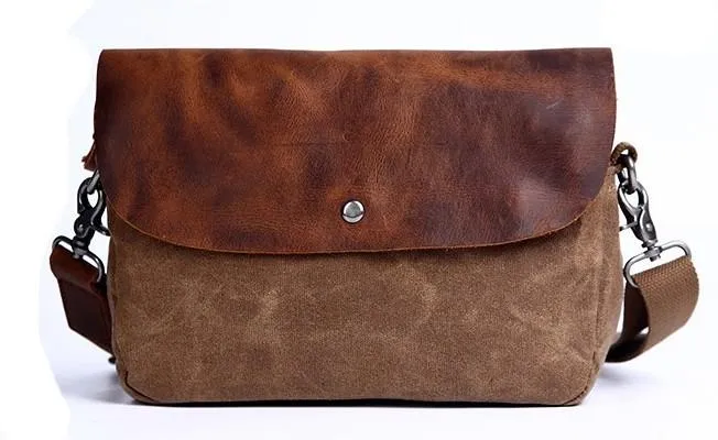 Mens Waxed Canvas Leather Small Side Bag Canvas Messenger Courier Bags for Men