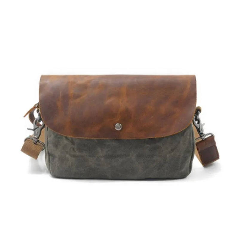 Mens Waxed Canvas Leather Small Side Bag Canvas Messenger Courier Bags for Men