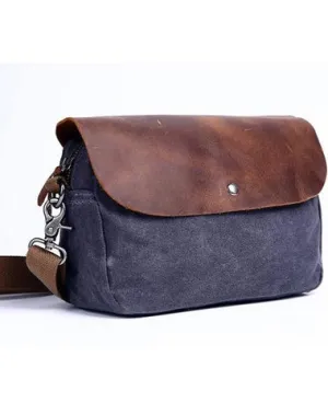 Mens Waxed Canvas Leather Small Side Bag Canvas Messenger Courier Bags for Men