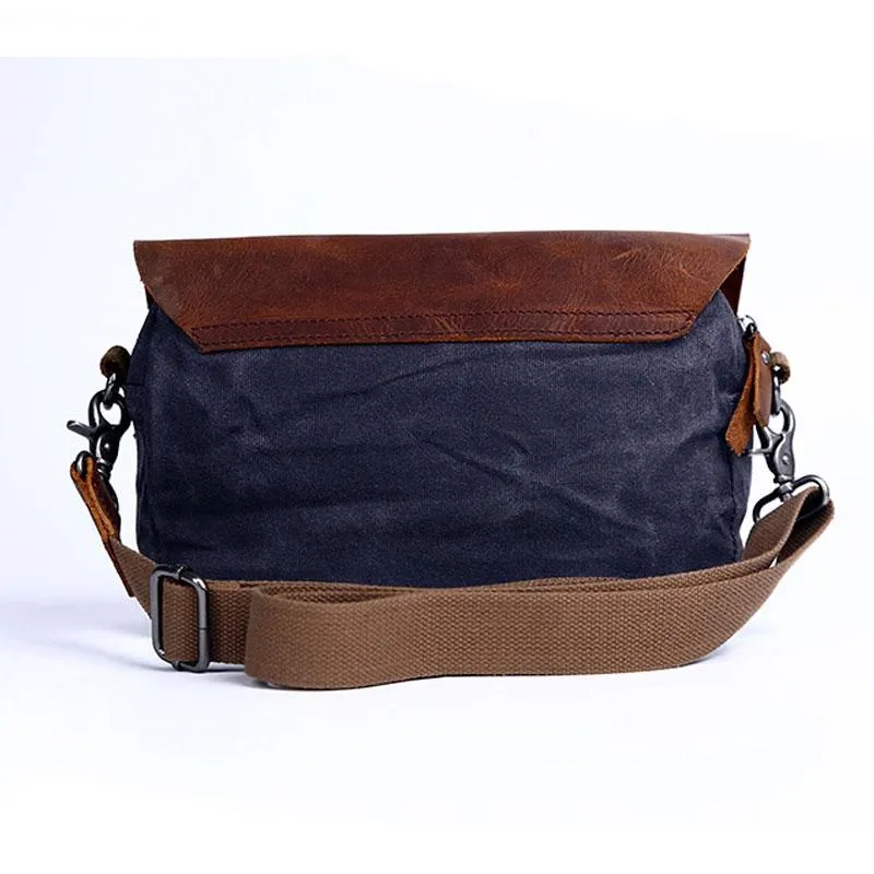 Mens Waxed Canvas Leather Small Side Bag Canvas Messenger Courier Bags for Men