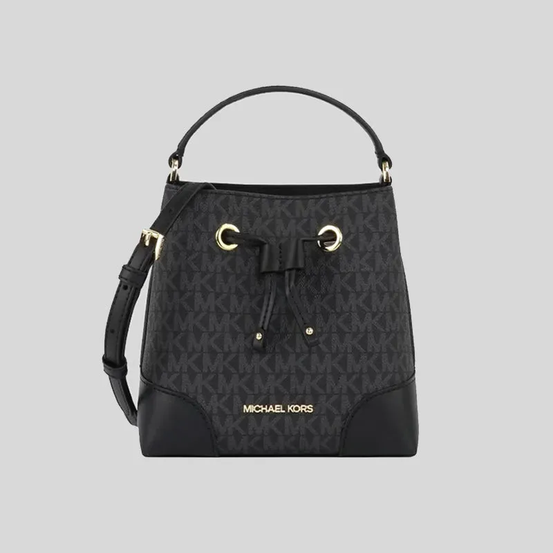 Michael Kors Mercer Signature Small Drawstring Bucket Black 35F2GM9M1B