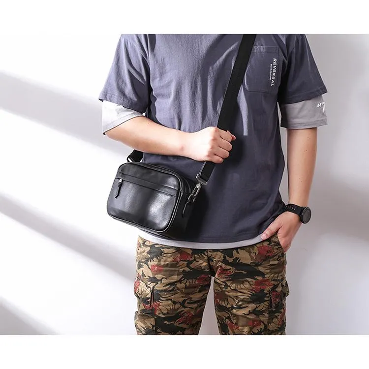 MIni Black Leather MENS Side Bag Black Small Leather Messenger Bag Courier Bag For Men