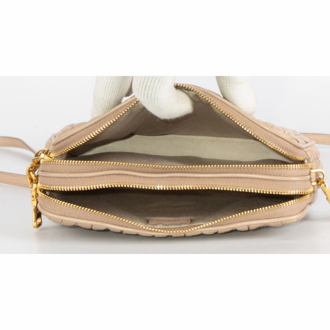 Miu Miu Nude Matelasse Leather Double Zip Crossbody Bag