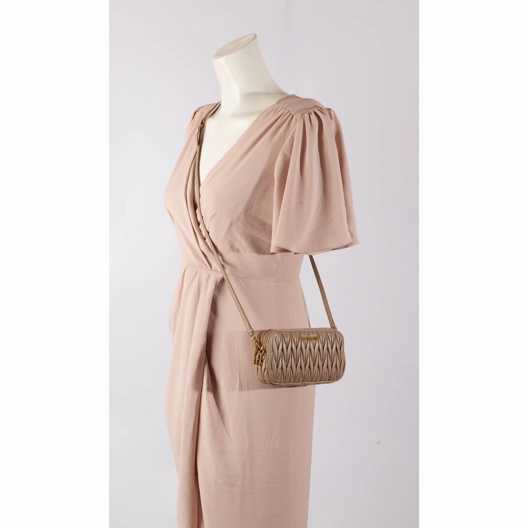 Miu Miu Nude Matelasse Leather Double Zip Crossbody Bag