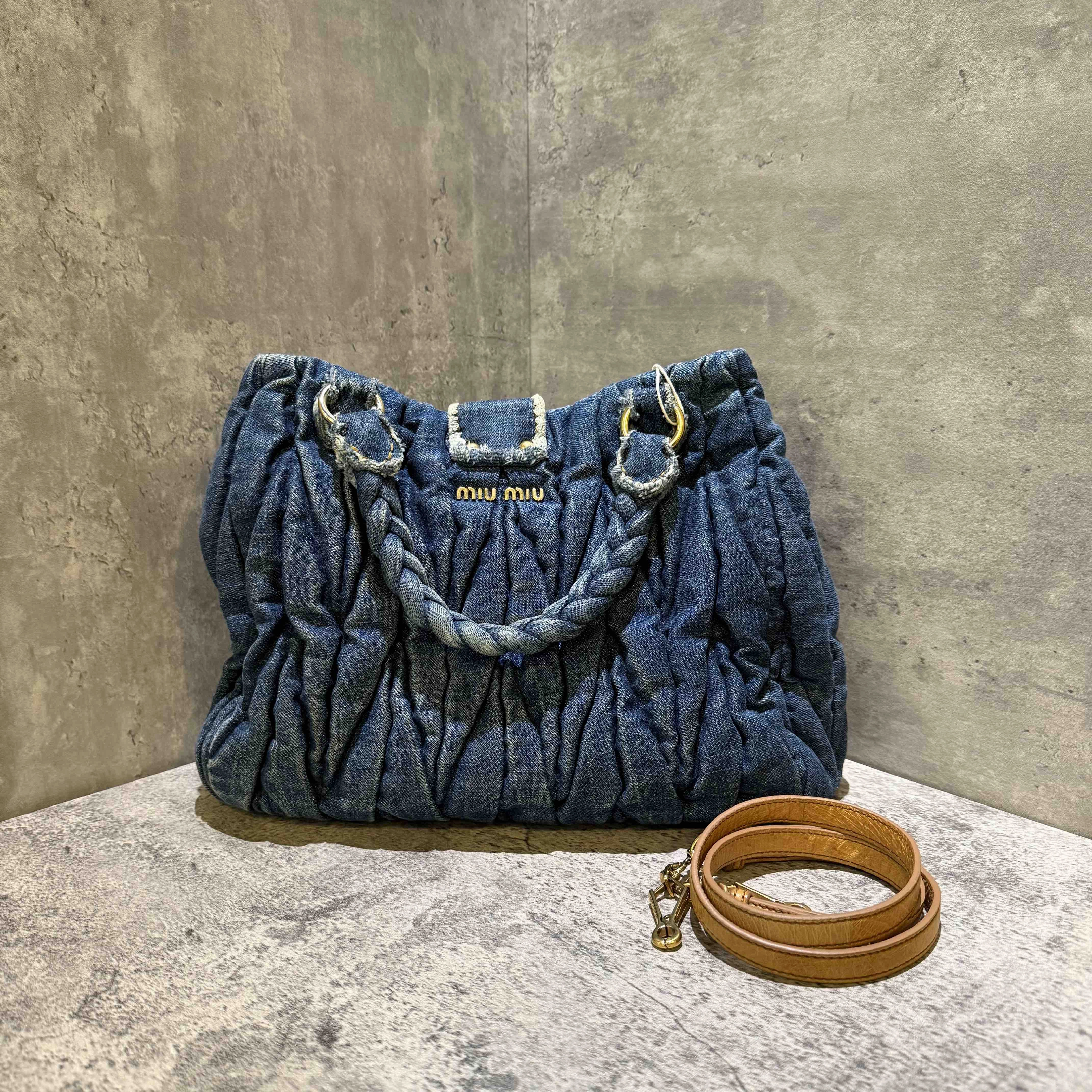 Miumiu Coffer Blue Denim Shoulder Bag