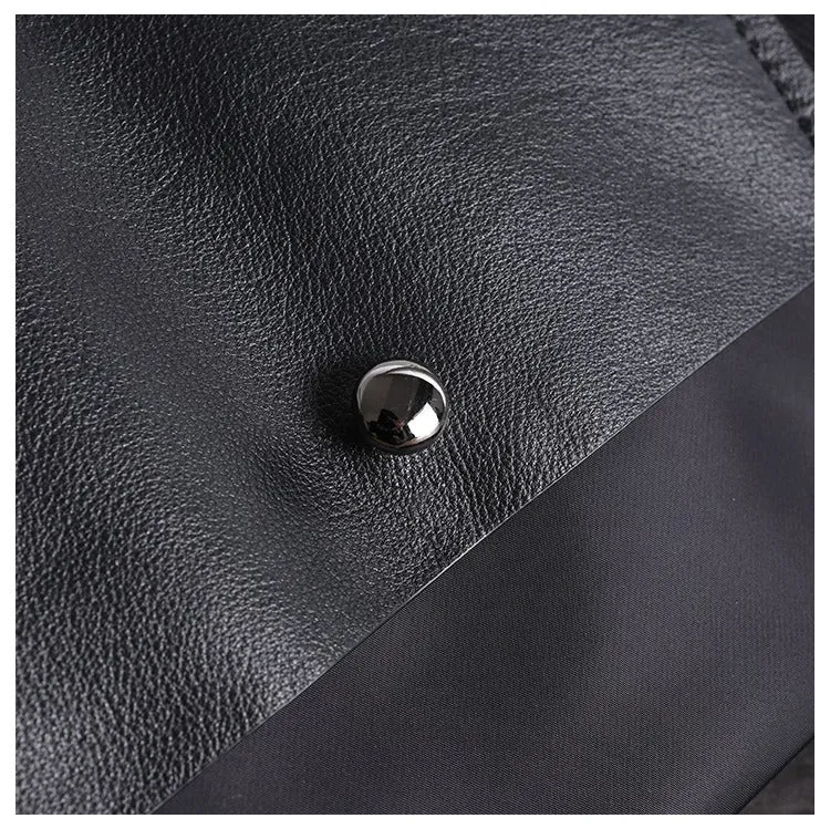 Nylon Leather Handbag Purse Womens Black Nylon Shoulder Purse Nylon Work Crossbody Purse for Ladies