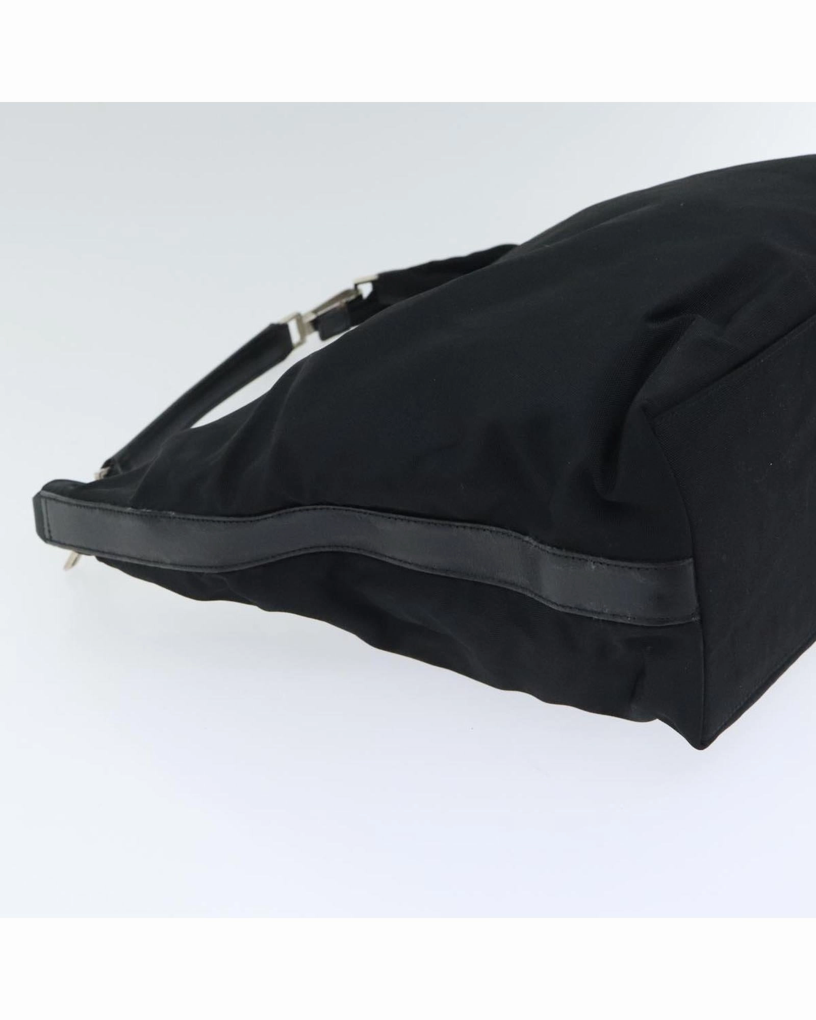 Nylon Leather Shoulder Bag with Silver Accents