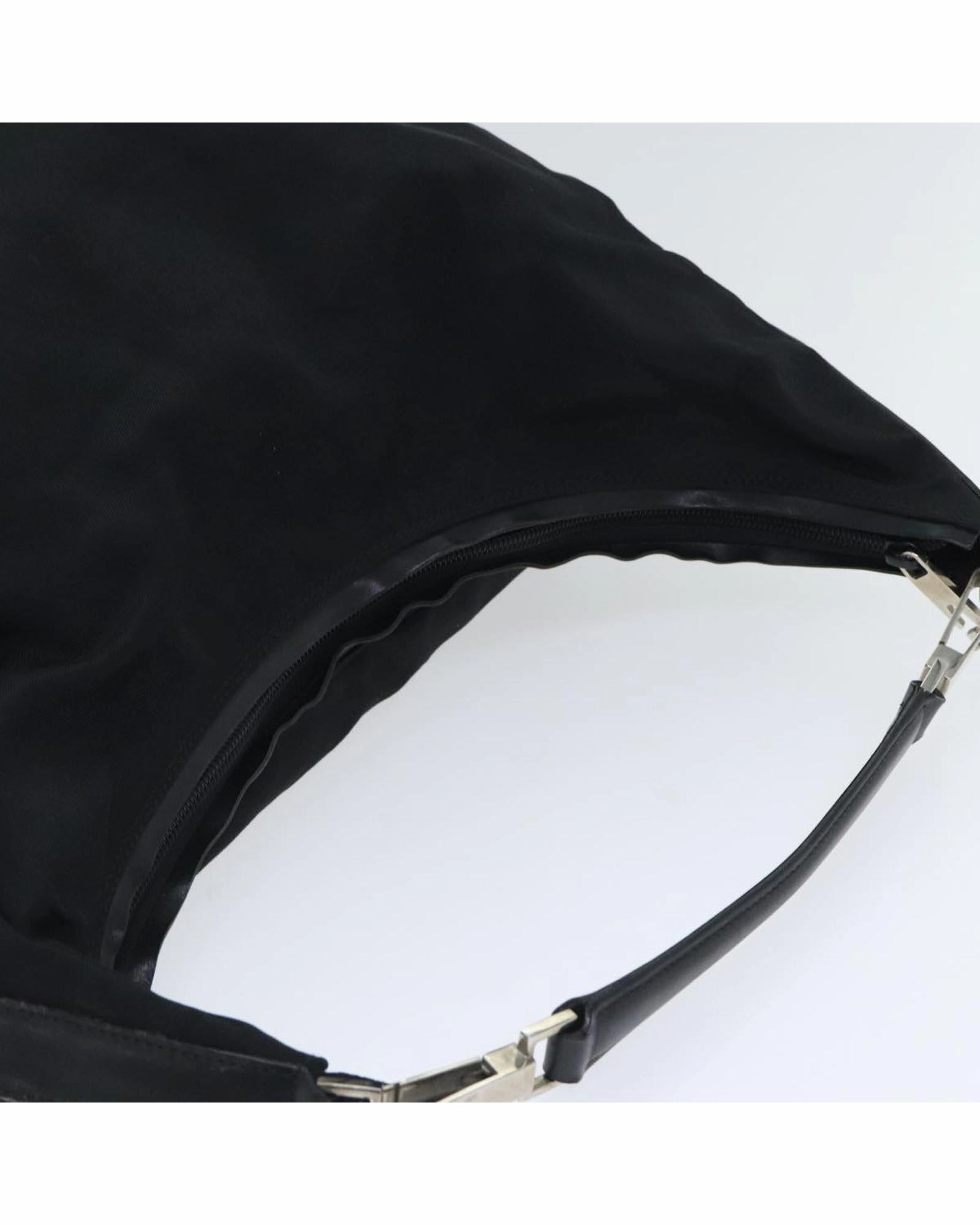 Nylon Leather Shoulder Bag with Silver Accents