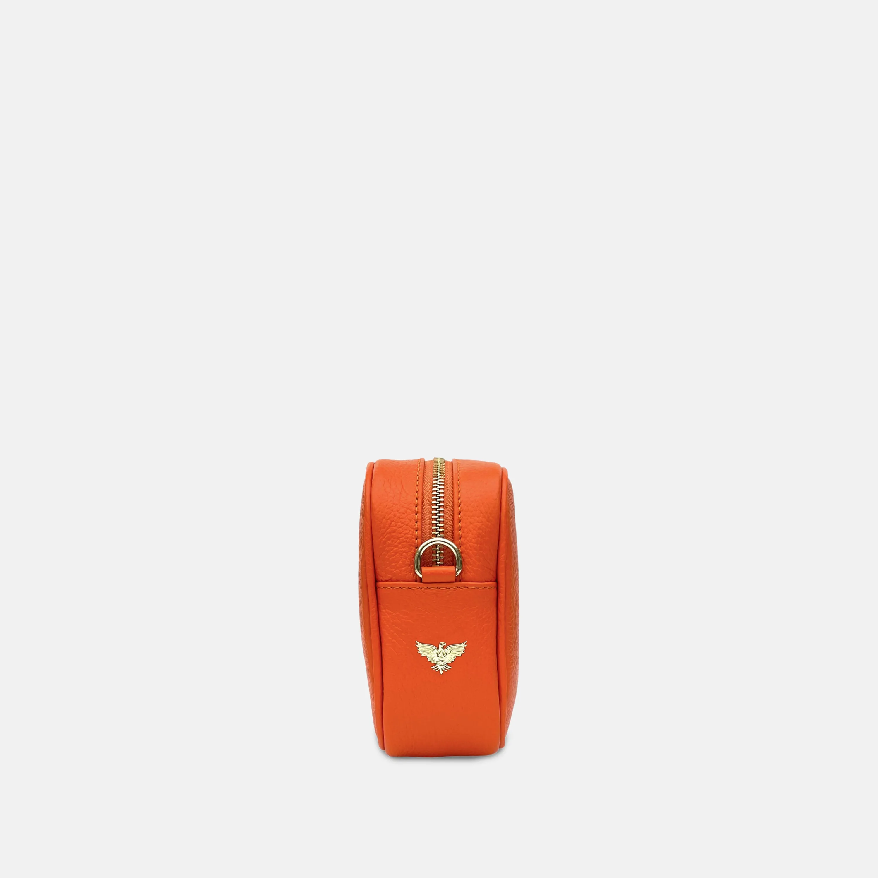 Orange Leather Crossbody Bag With Gold Chain Strap