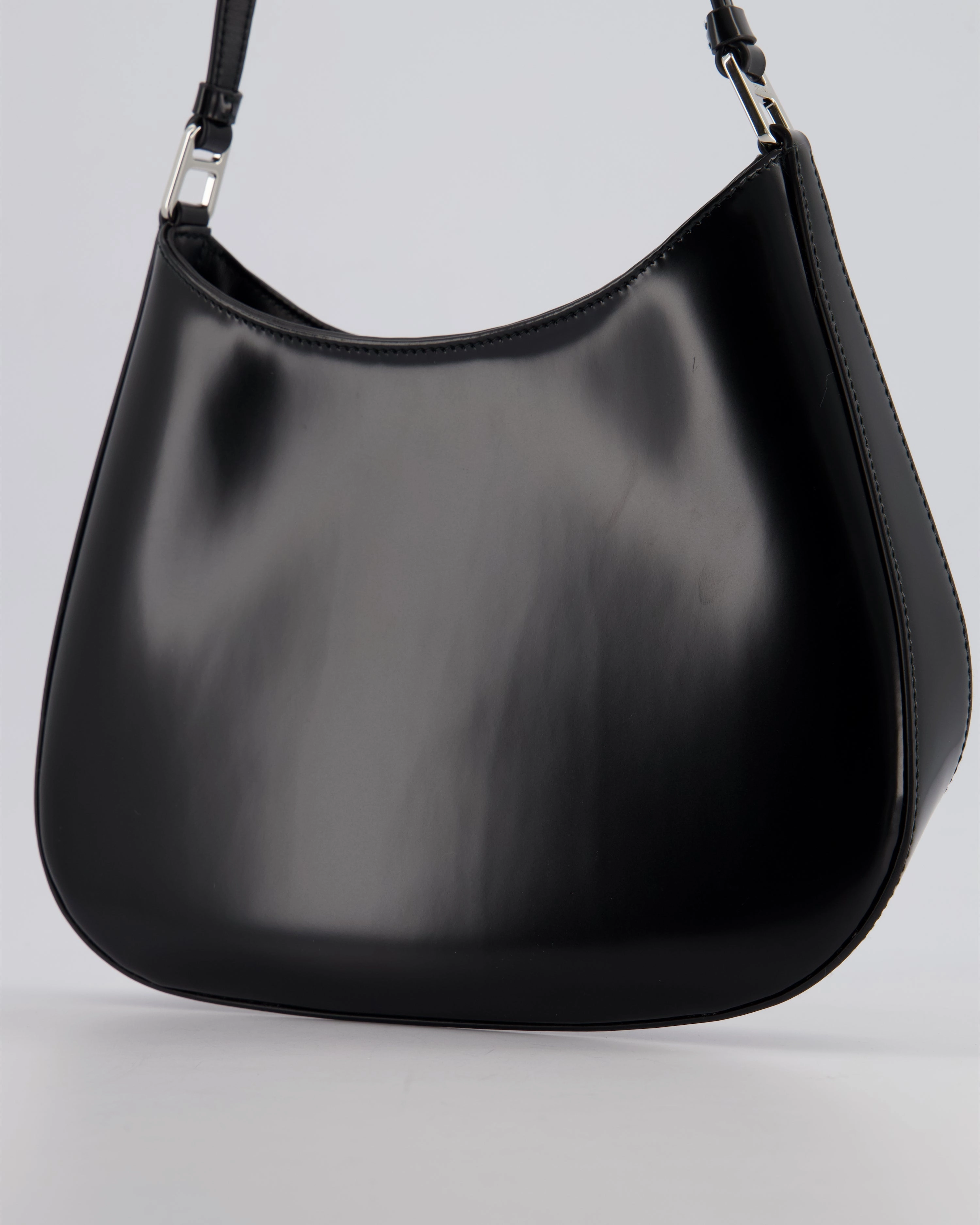 Prada Black Cleo Brushed Leather Shoulder Bag RRP 2400