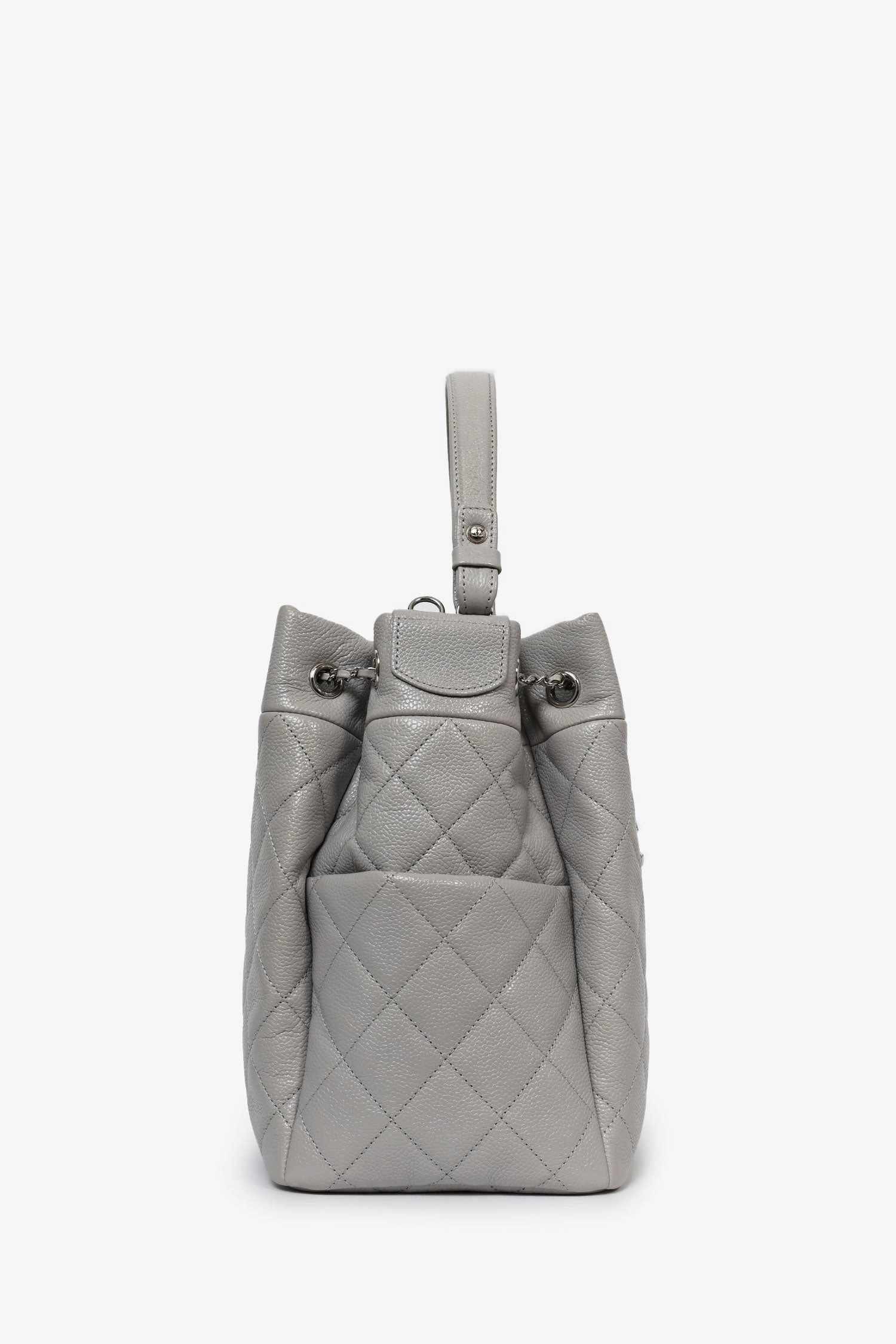 Pre-Loved Chanel 2019/20 Grey Caviar Leather Drawstring Crossbody Bucket Bag