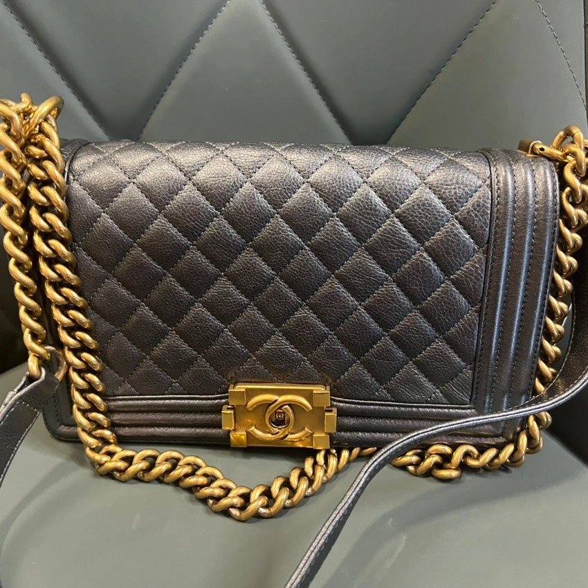 Preloved Chanel Le Boy Black Quilted Leather Crossbody Bag