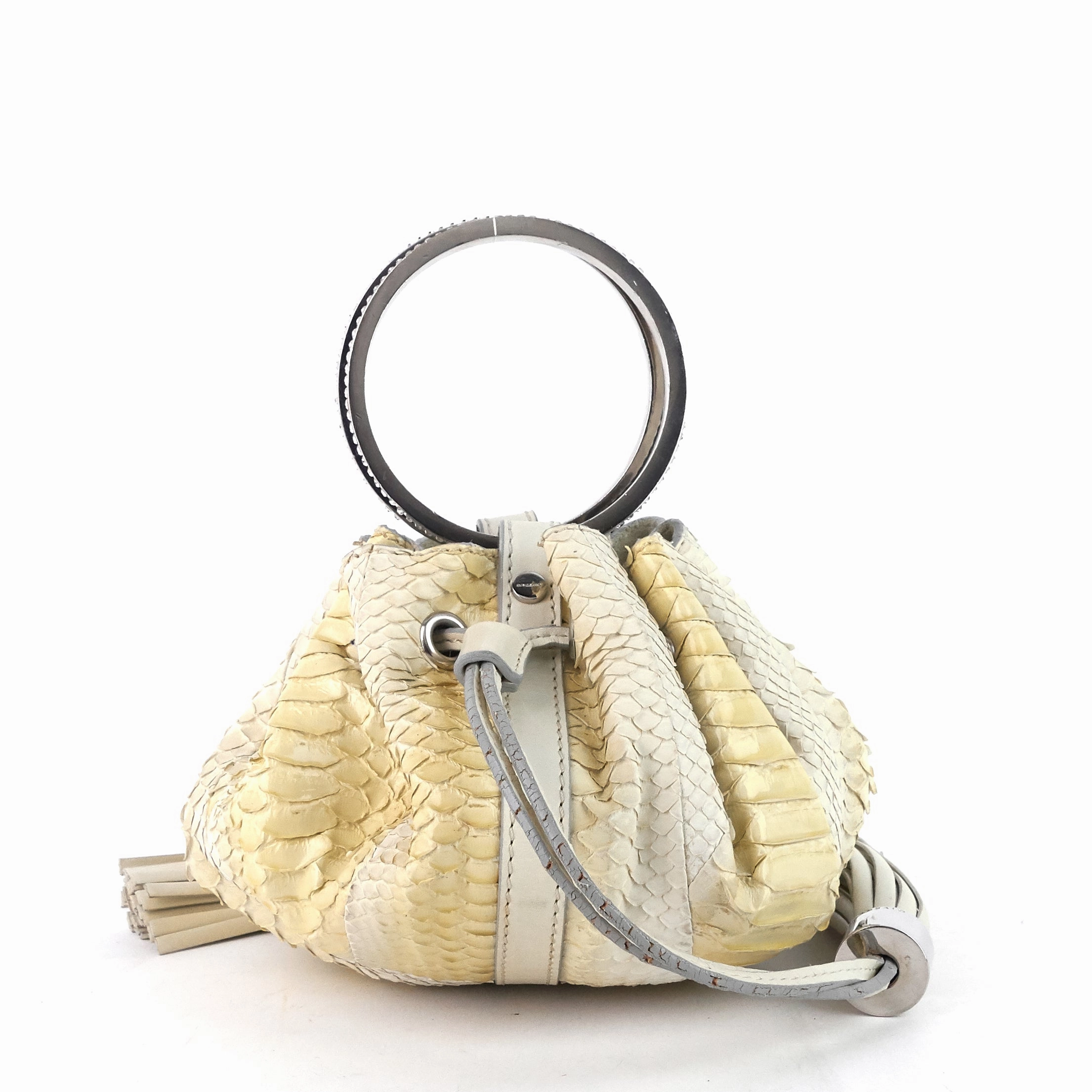 Pumpkin Small Python Leather Bucket Bag