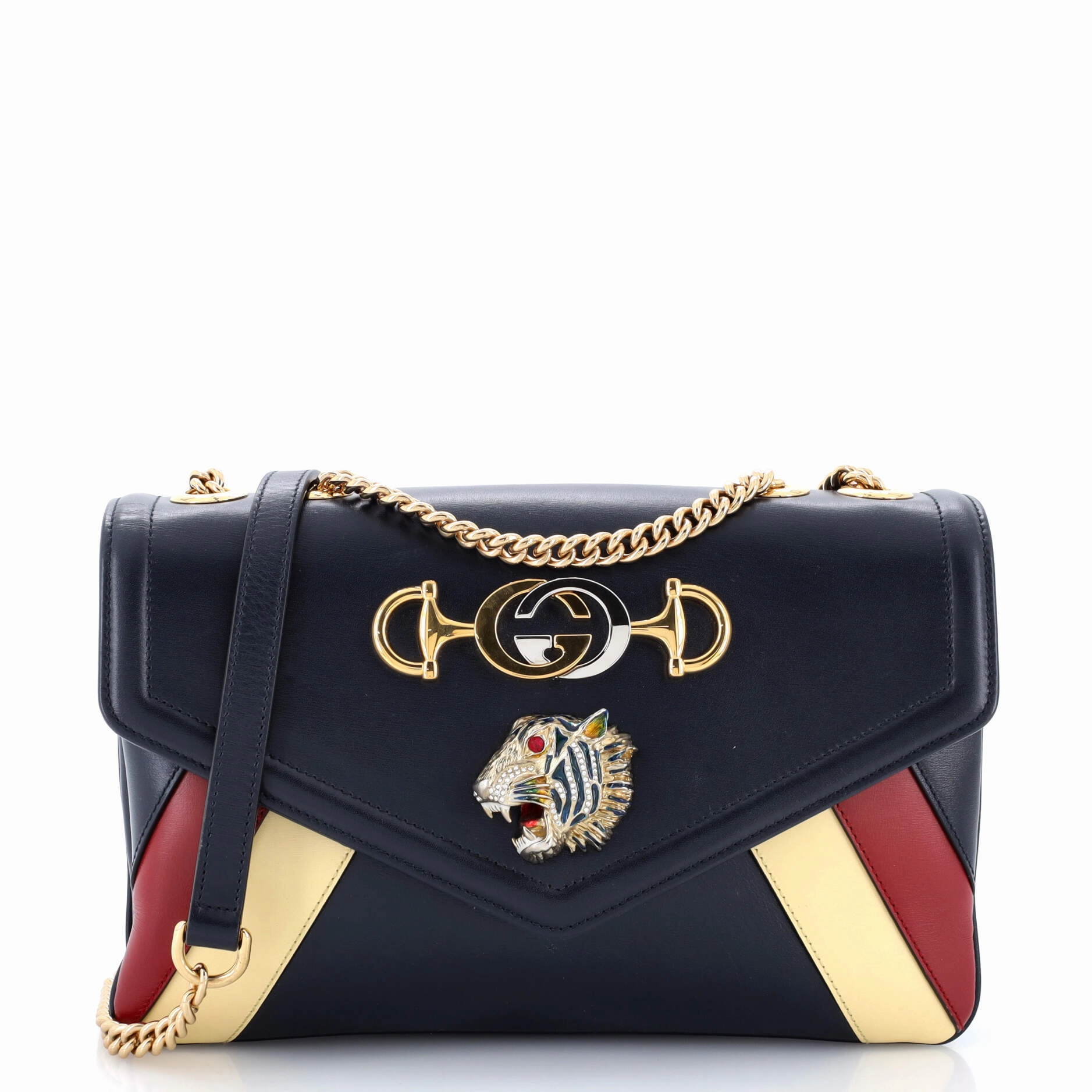 Rajah Chain Shoulder Bag Striped Leather Medium