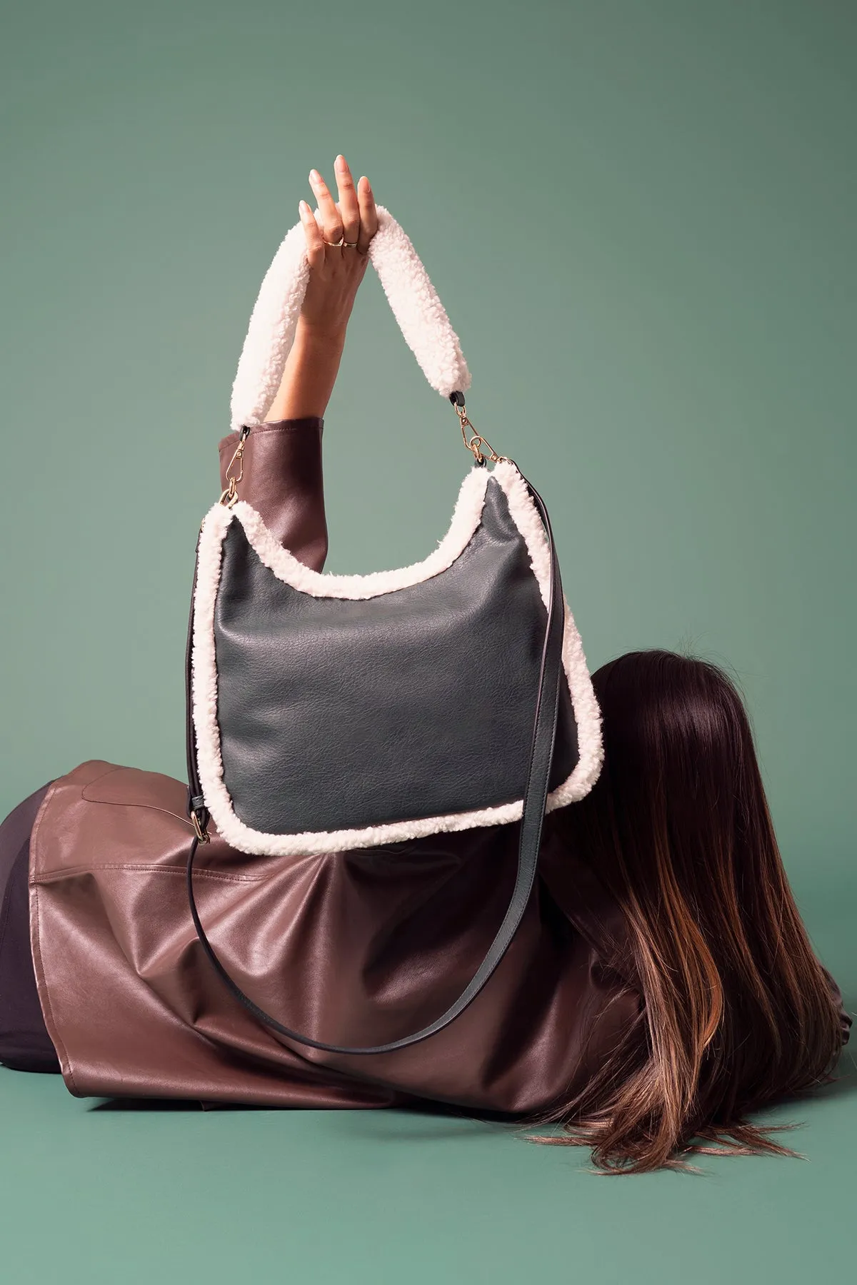 Reece Vegan Sherpa Trim Satchel
