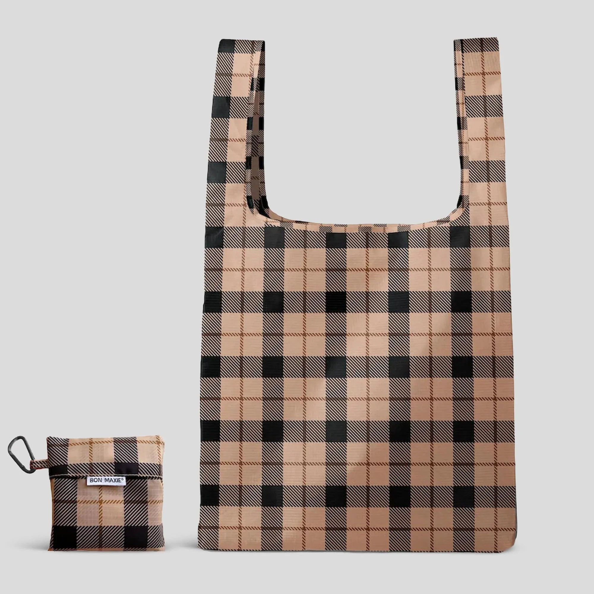 Reusable Shopping Bag - 2 Sizes -- Tan Tartan