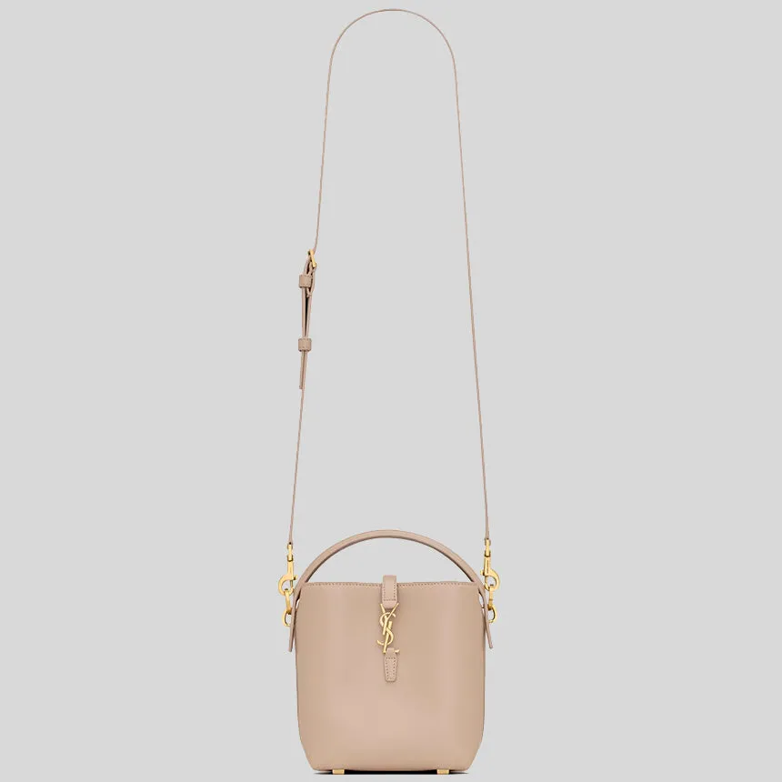 SAINT LAURENT YSL LE 37 Mini Bucket Bag In Shiny Leather Dark Beige 7658702R20W2