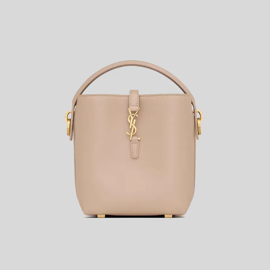 SAINT LAURENT YSL LE 37 Mini Bucket Bag In Shiny Leather Dark Beige 7658702R20W2