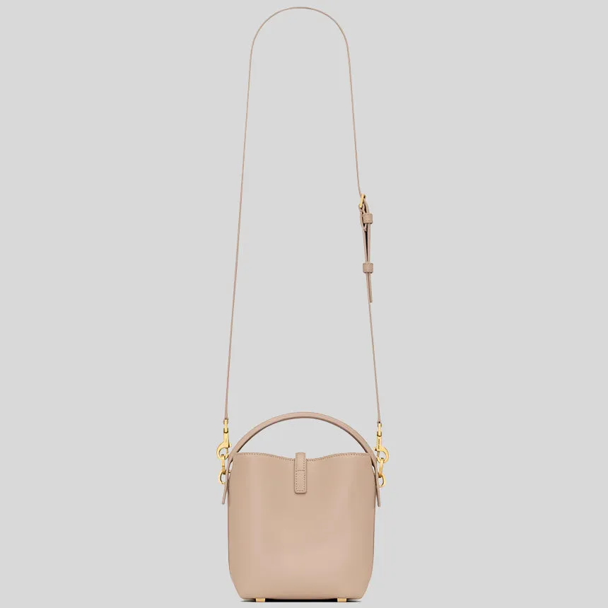 SAINT LAURENT YSL LE 37 Mini Bucket Bag In Shiny Leather Dark Beige 7658702R20W2