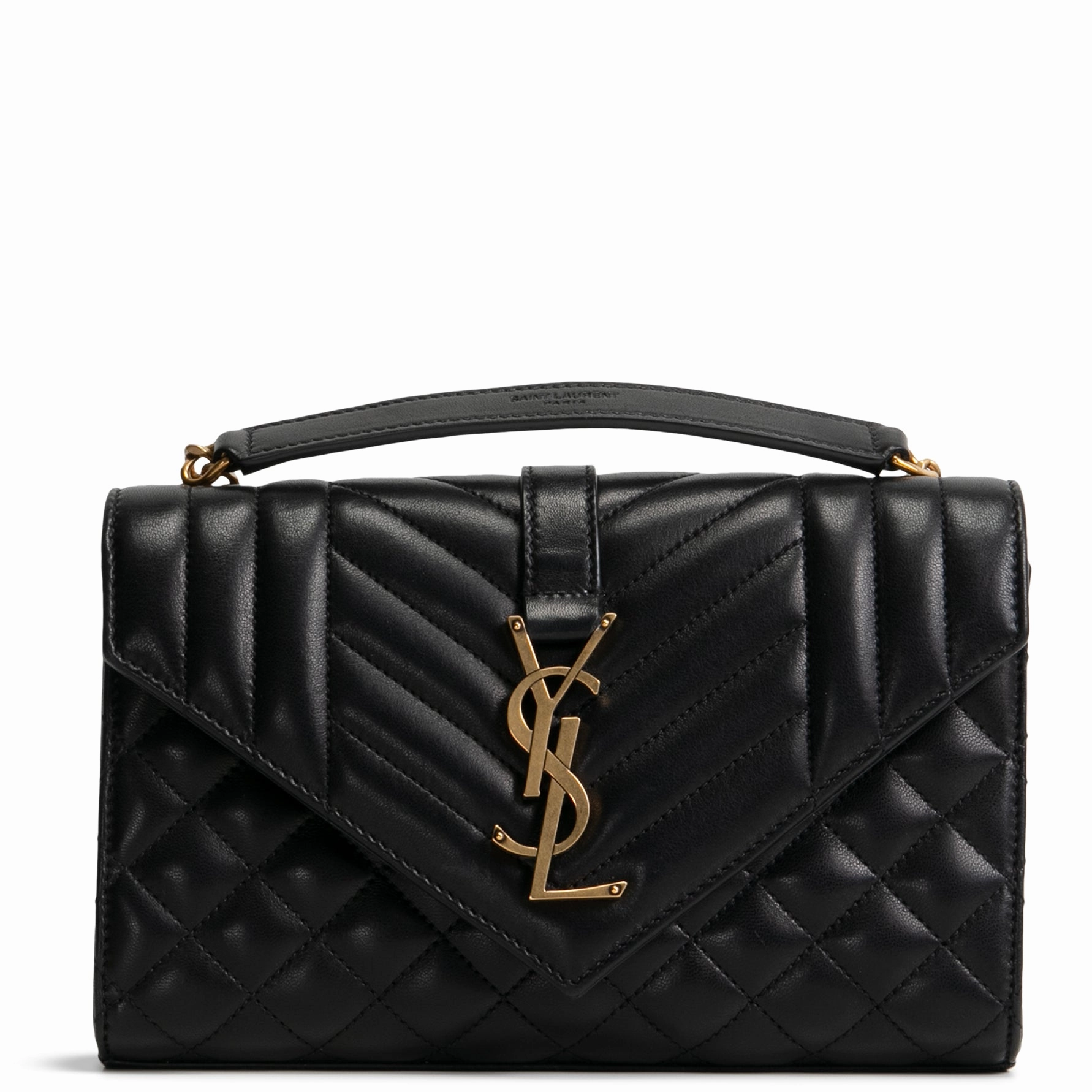 SAINT LAURENT Triquilt Envelope Small Lambskin Shoulder Bag- Black
