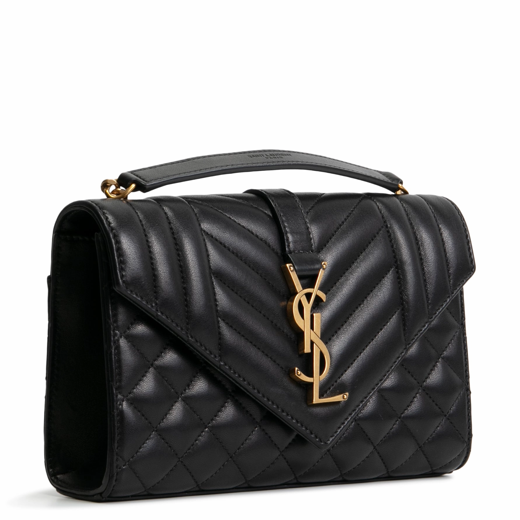 SAINT LAURENT Triquilt Envelope Small Lambskin Shoulder Bag- Black