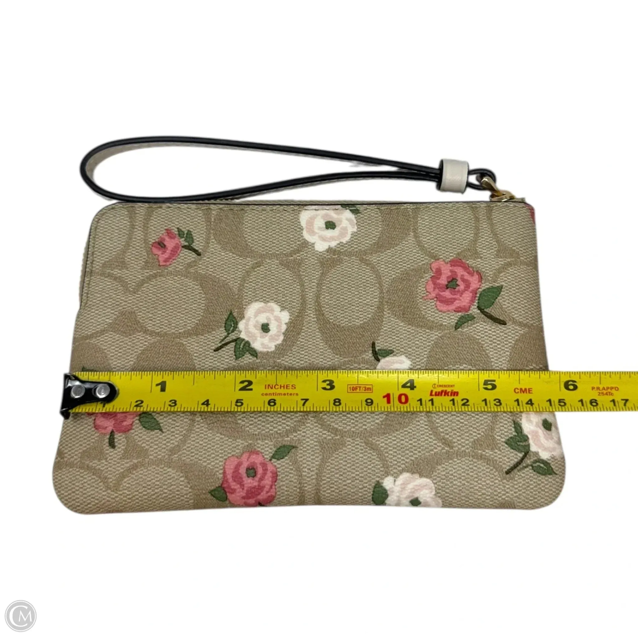 Signature Monogram Floral Corner Zip Wristlet Designer By Coach, Size: Small