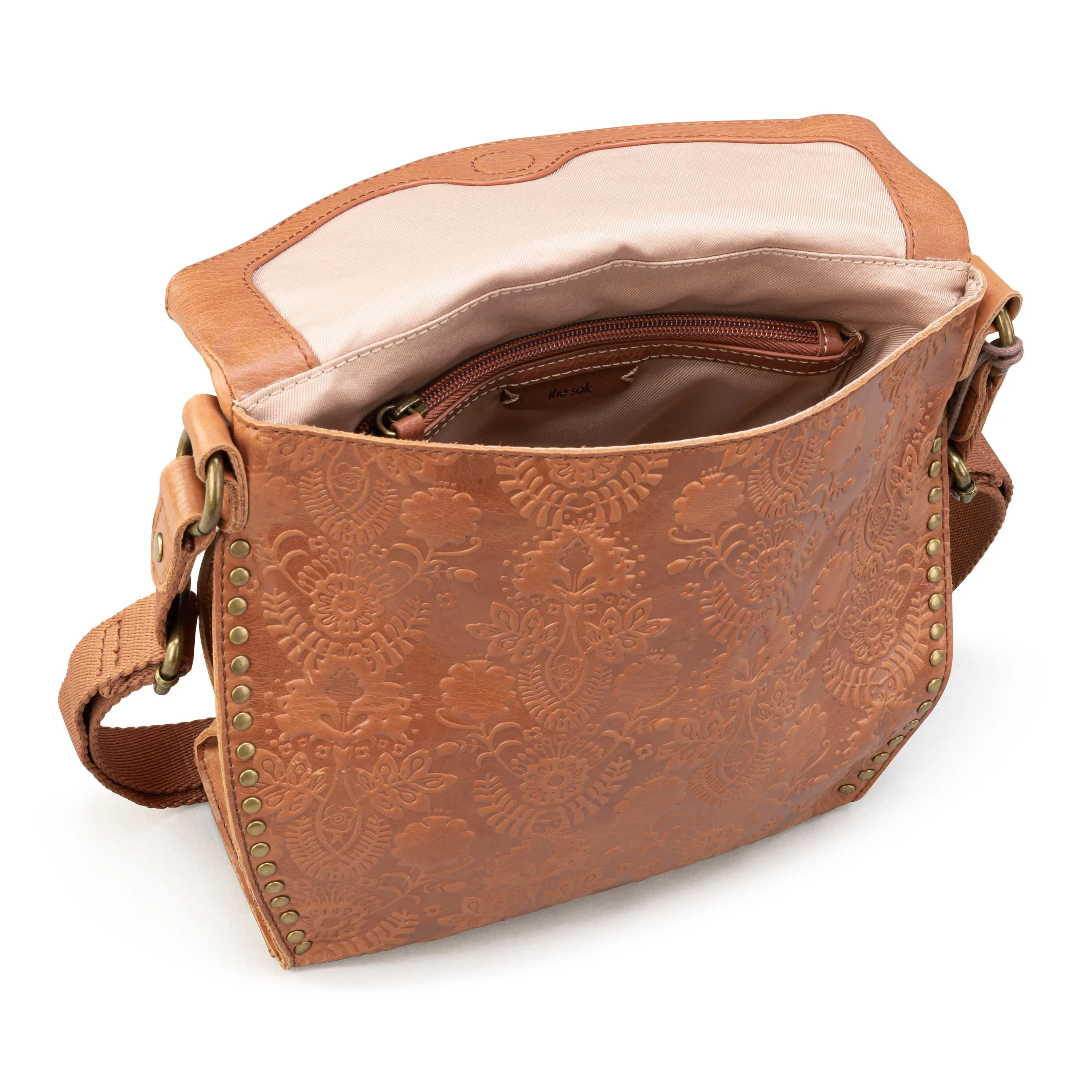 Silverlake Crossbody - Leather - Tobacco Floral Embossed