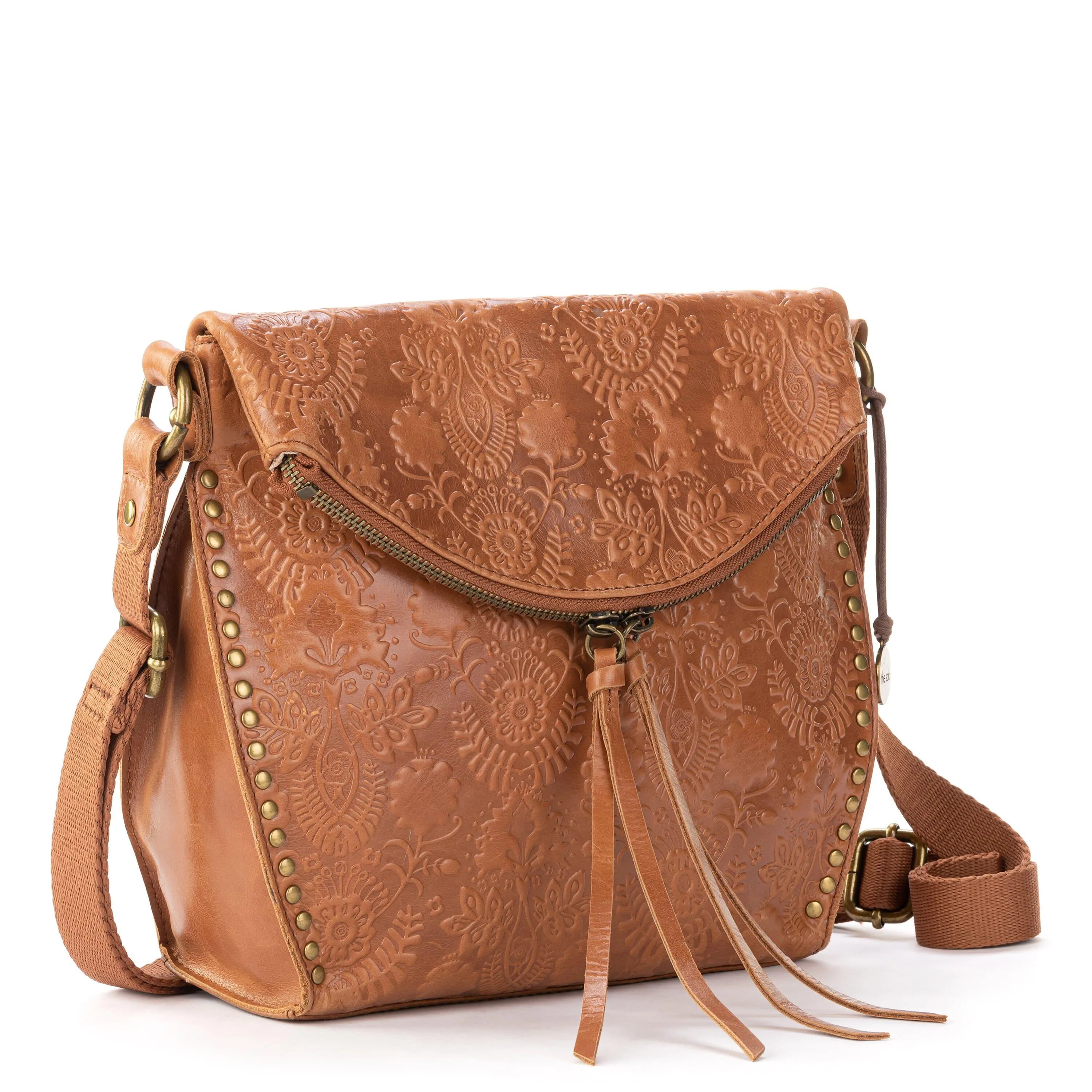 Silverlake Crossbody - Leather - Tobacco Floral Embossed