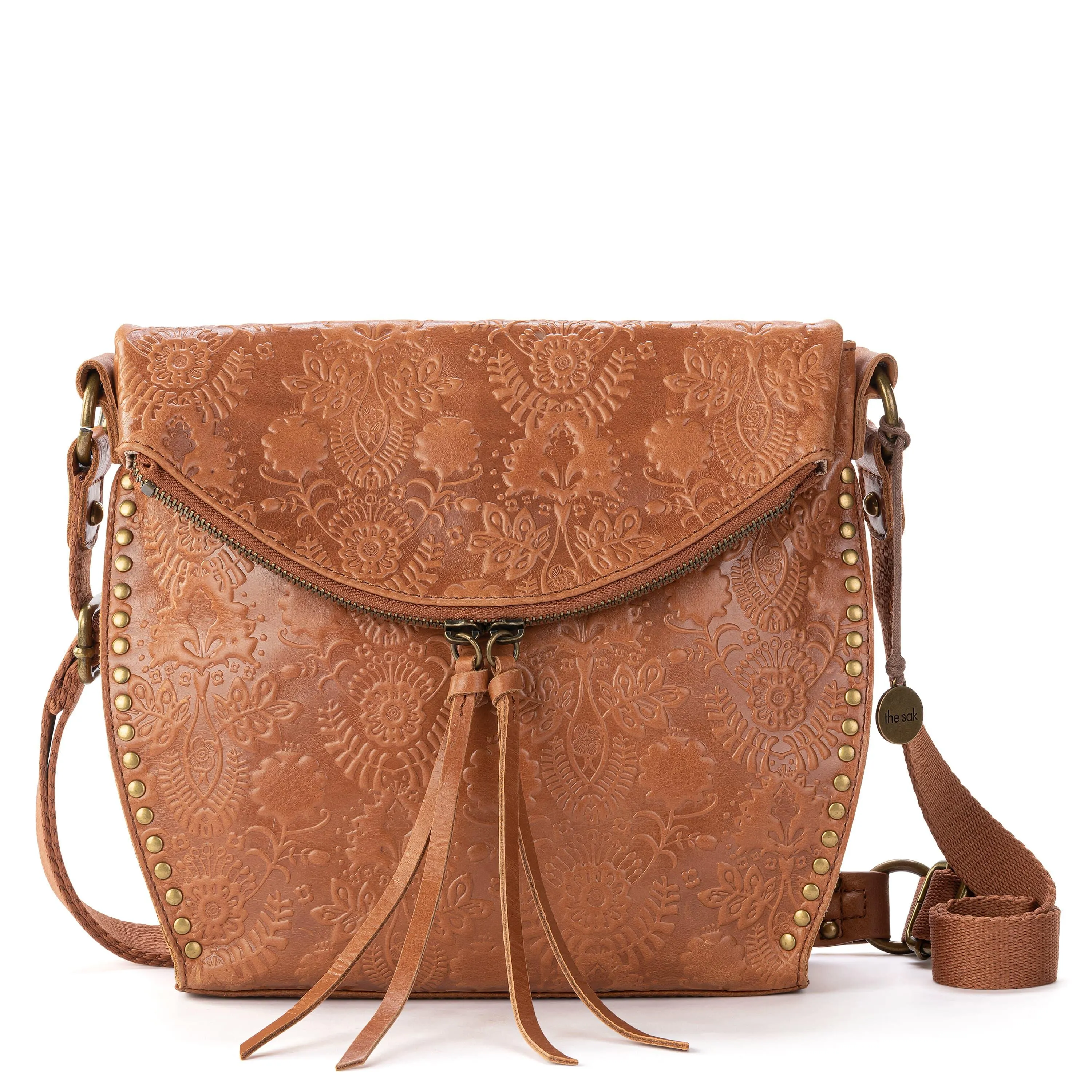 Silverlake Crossbody - Leather - Tobacco Floral Embossed