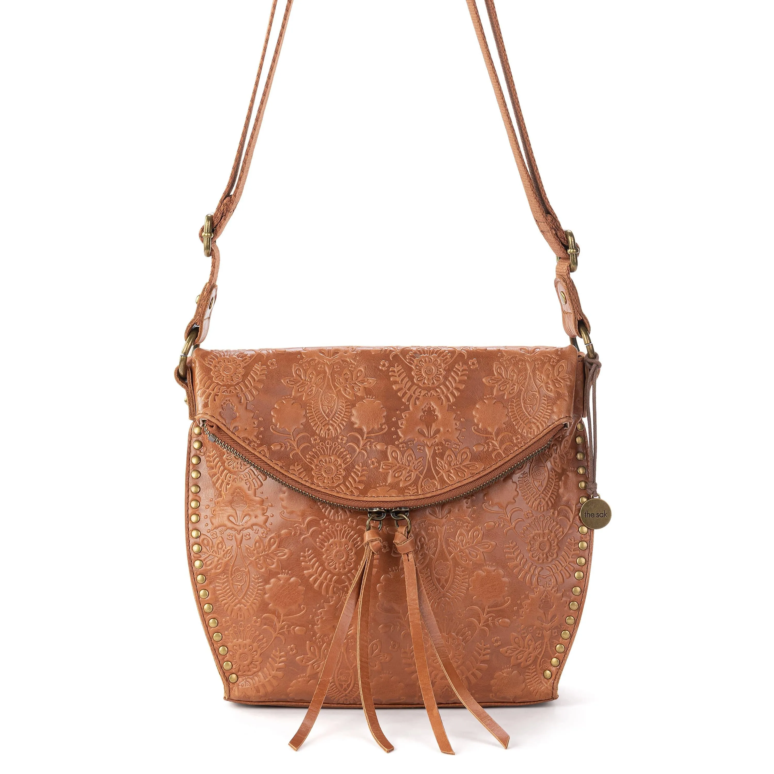 Silverlake Crossbody - Leather - Tobacco Floral Embossed