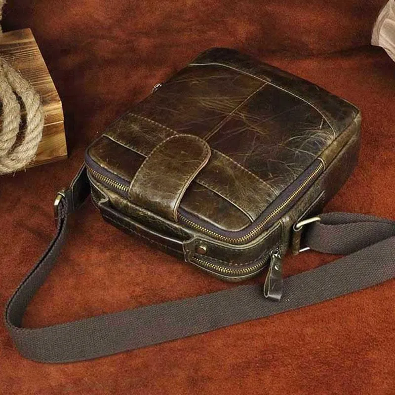 Small Leather Mens SIDE BAG COURIER BAG Messenger Bag Shoulder Bag for Men
