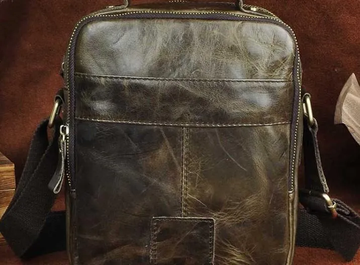 Small Leather Mens SIDE BAG COURIER BAG Messenger Bag Shoulder Bag for Men