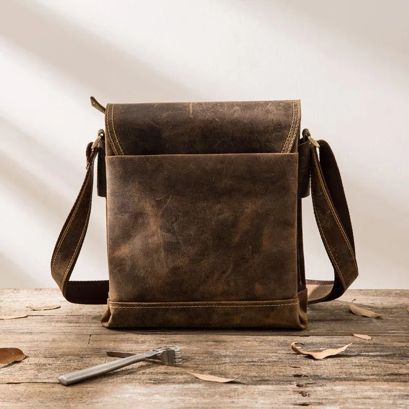 Small Leather Vintage Mens Cool Messenger Bags Shoulder Bags  for Men