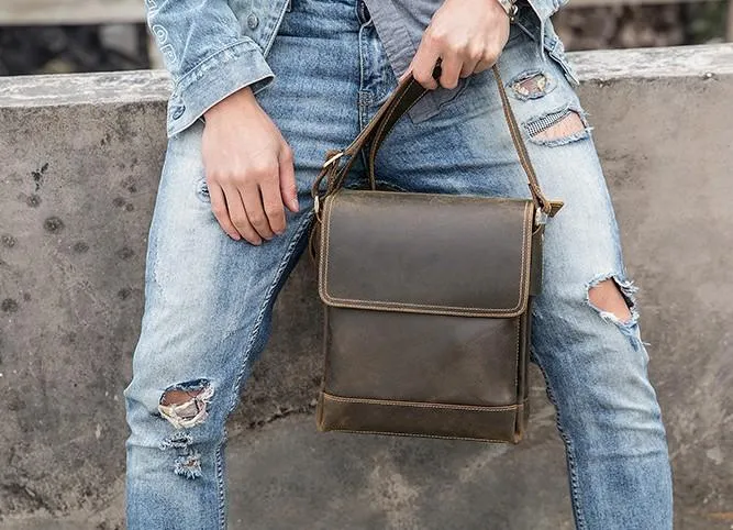 Small Leather Vintage Mens Cool Messenger Bags Shoulder Bags  for Men