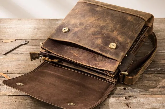 Small Leather Vintage Mens Cool Messenger Bags Shoulder Bags  for Men