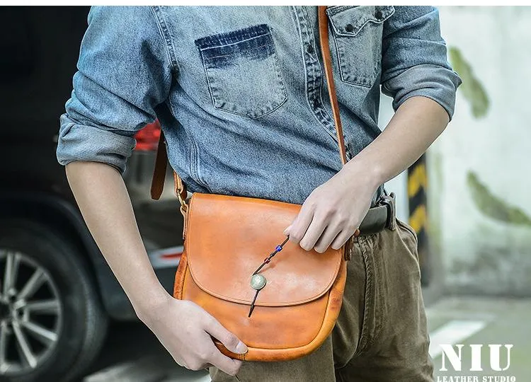 Tan Casual Handmade Mens 8 inches Small Side Bag Messenger Bag Coffee Courier Bag For Men