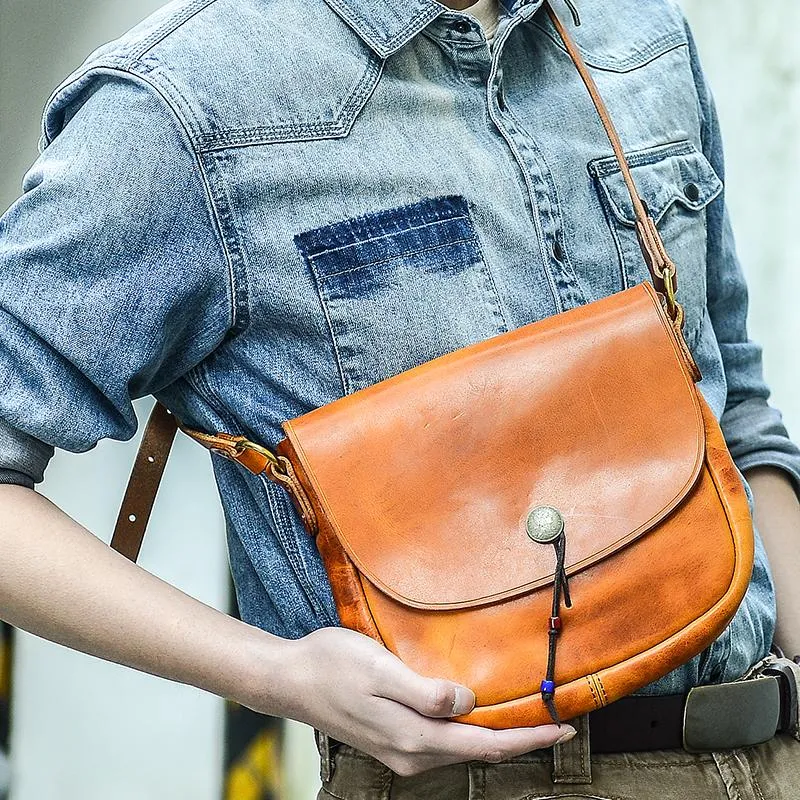 Tan Casual Handmade Mens 8 inches Small Side Bag Messenger Bag Coffee Courier Bag For Men