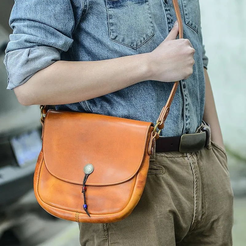 Tan Casual Handmade Mens 8 inches Small Side Bag Messenger Bag Coffee Courier Bag For Men