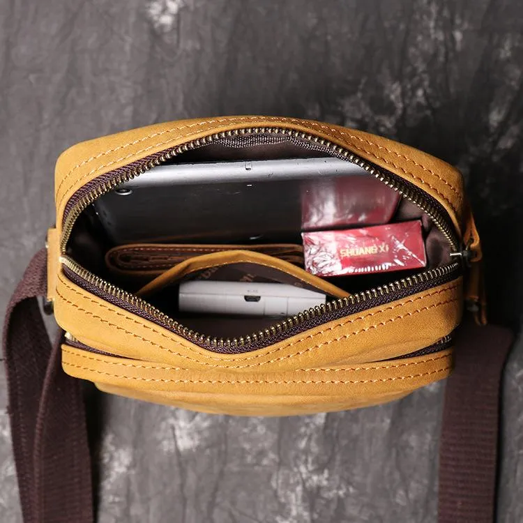 Tan LEATHER MENS Small Vertical SIDE BAG COURIER BAG Vertical MESSENGER BAG FOR MEN