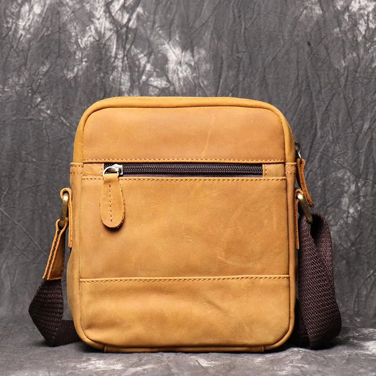 Tan LEATHER MENS Small Vertical SIDE BAG COURIER BAG Vertical MESSENGER BAG FOR MEN