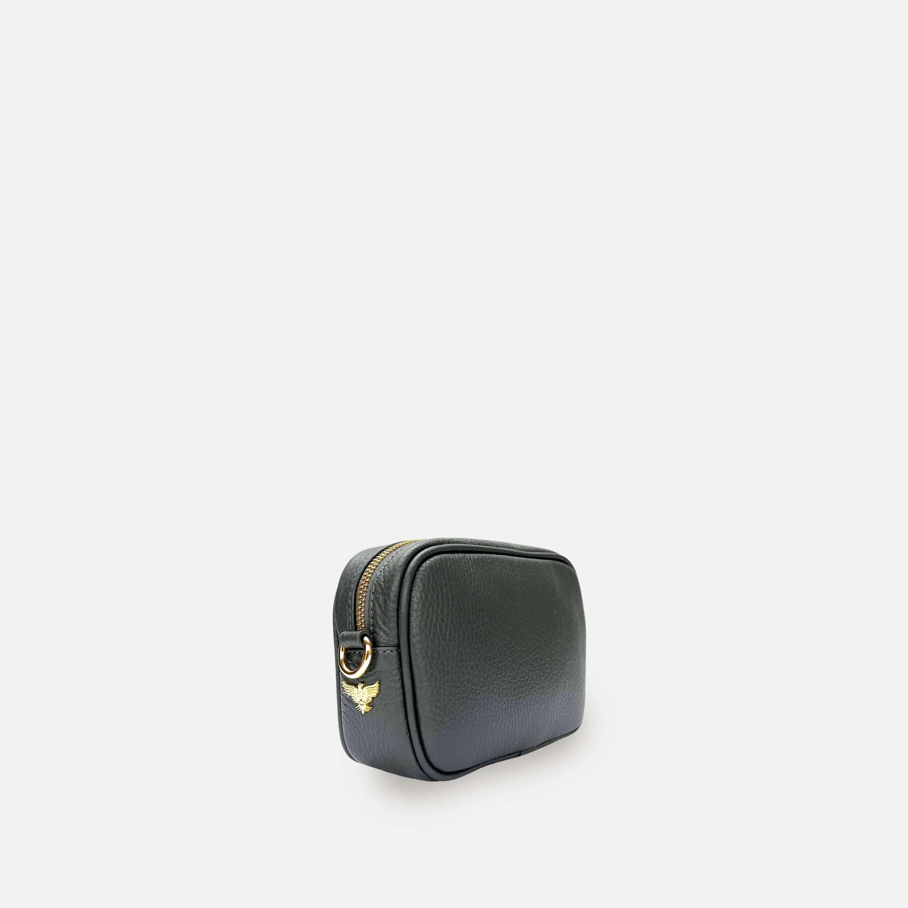 The Mini Tassel Dark Grey Leather Phone Bag With Gold Chain Crossbody Strap