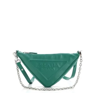 Triangle Logo Zip Chain Crossbody Bag Embossed Leather Small