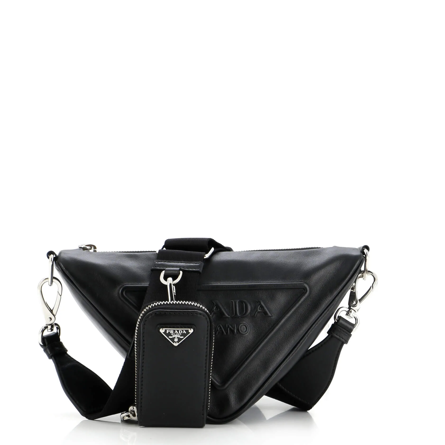 Triangle Logo Zip Crossbody Bag Leather Small