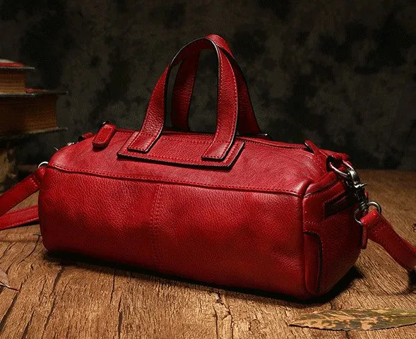 Unique Womens Leather Red Brown Box Handbag Shoulder Bag Cube Crossbody Purse For Women
