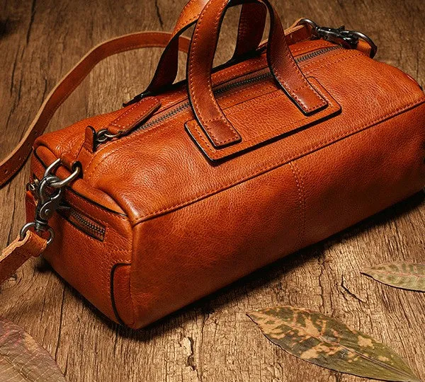 Unique Womens Leather Red Brown Box Handbag Shoulder Bag Cube Crossbody Purse For Women