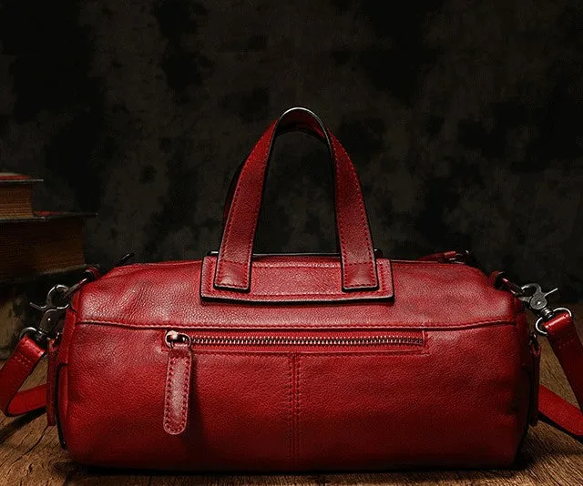 Unique Womens Leather Red Brown Box Handbag Shoulder Bag Cube Crossbody Purse For Women