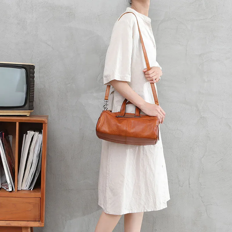 Unique Womens Leather Red Brown Box Handbag Shoulder Bag Cube Crossbody Purse For Women
